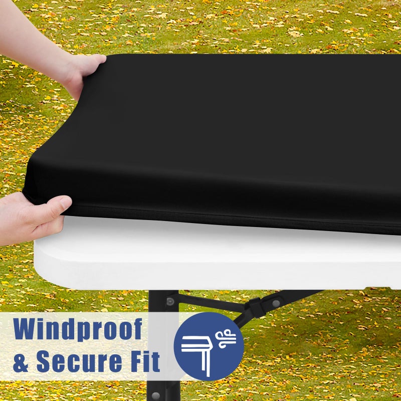 Moosfor Spandex 6 Foot Rectangle Table Cloth  Elastic Fitted Tablecloths for Picnic  Stretch Washable Patio Table Cover for Outdoor  Camping  Banquet and Parties (Black  36""x72"") - Image 3